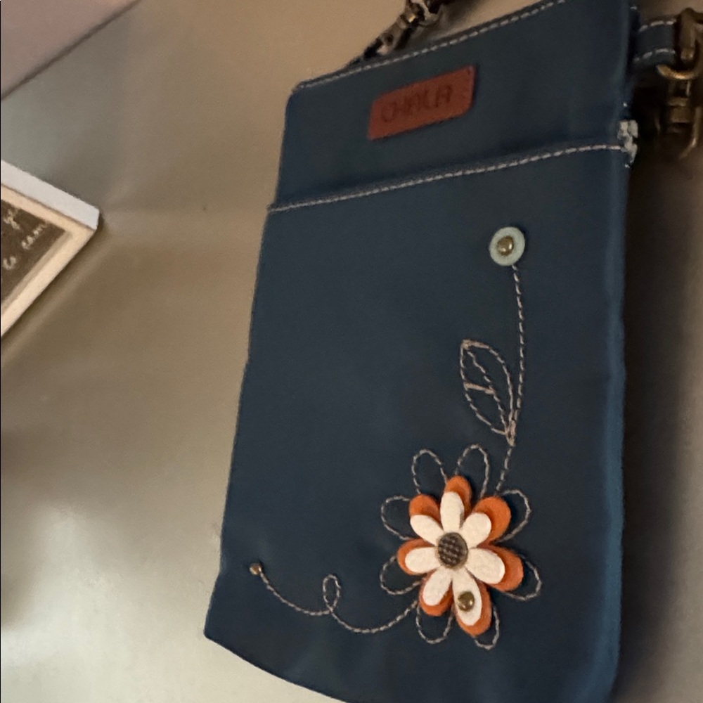 Chala Blue Crossbody Bag with Floral Design - Picture 8 of 8